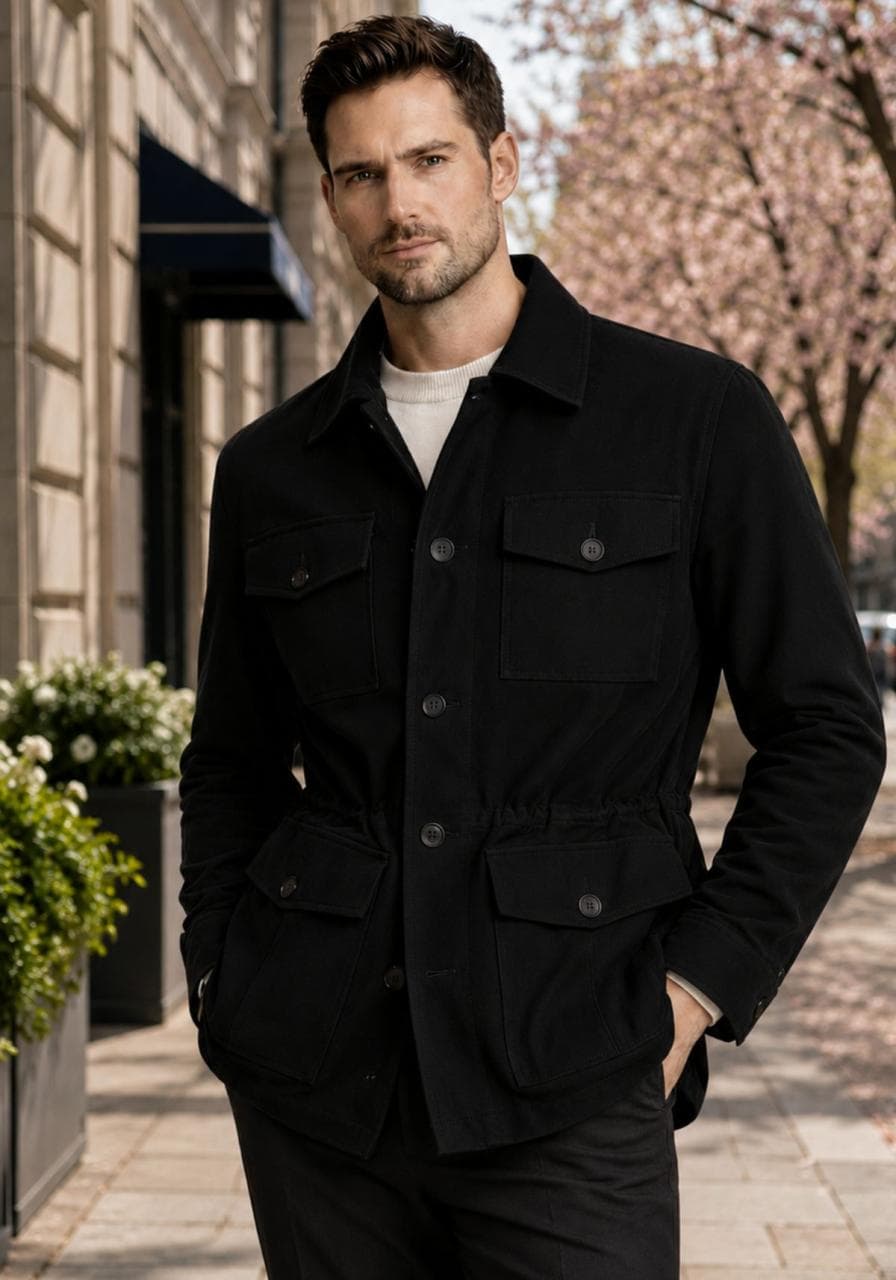 Lederjacke in Schwarz – Klassischer Safari Stil - Größe: 3XL