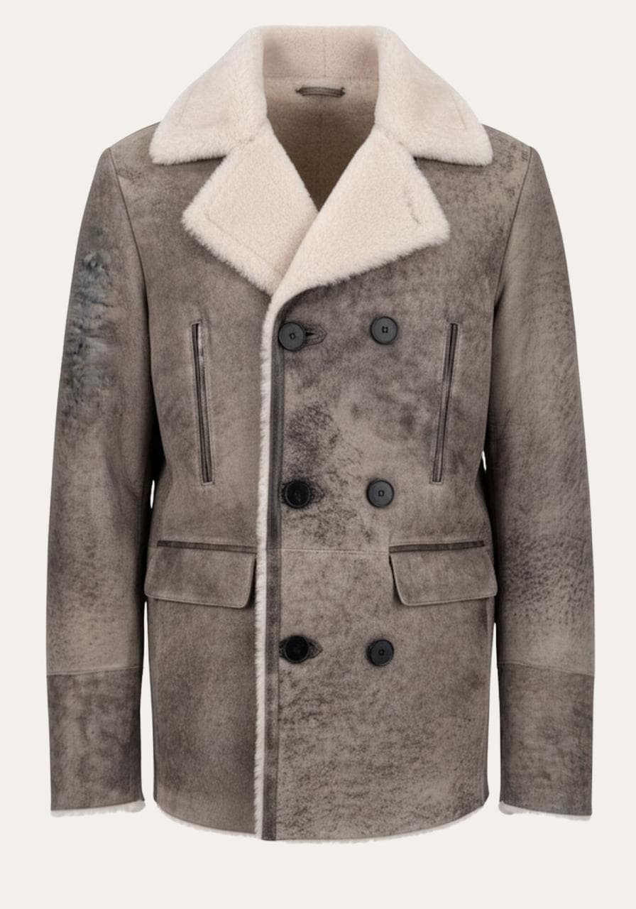 Lammfelljacke Matteo – Handgefertigter Shearling Peacoat - Größe: 3XL