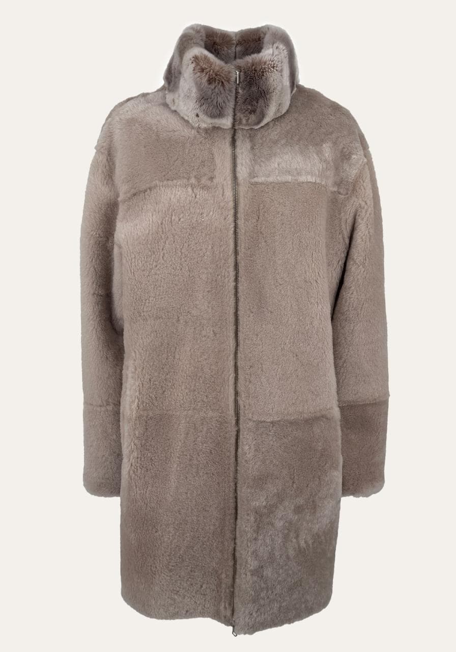 Wende-Longjacke aus Shearling – Beige, edel & mit softem ... - Größe: 4XL