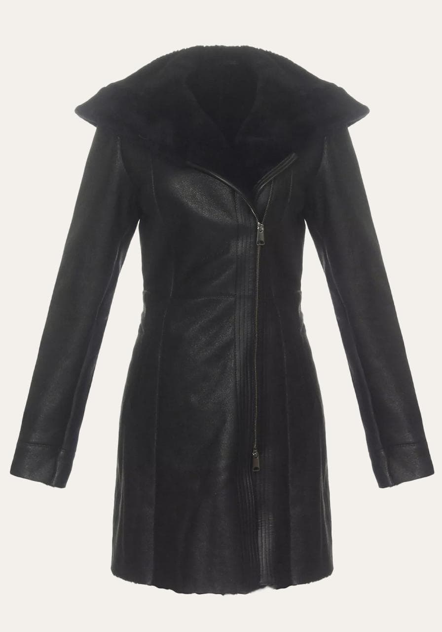 Lammfellmantel - KATE - Größe: XL | Farbe: Schwarz