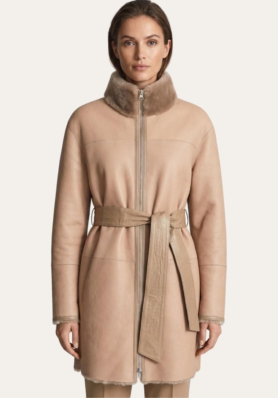 Wende-Lammfellmantel aus Shearling Beige Modell 3002 - Größe: M