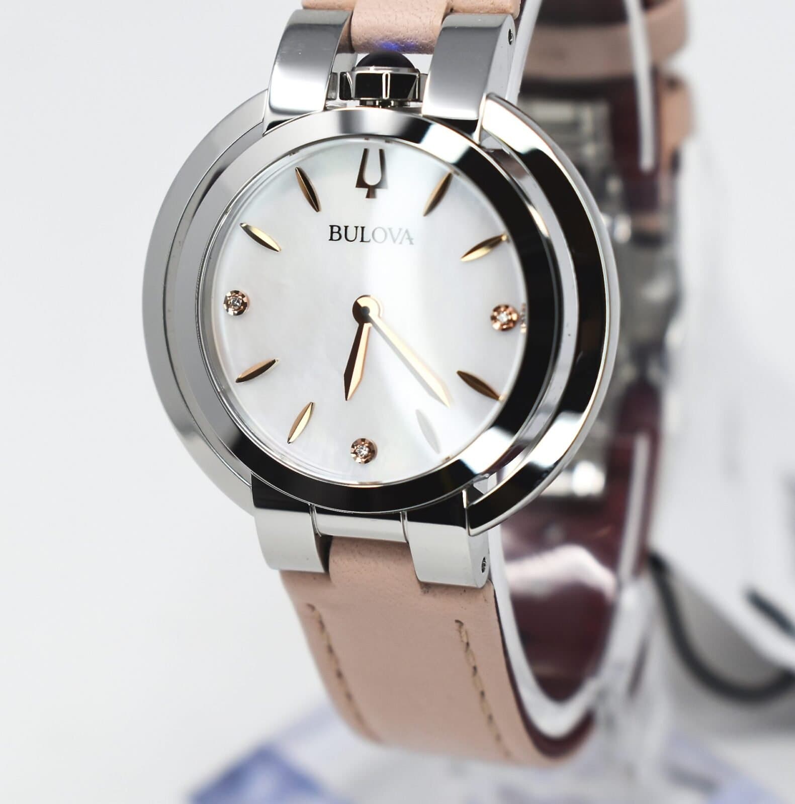 Bulova Rubaiyat Stainless Steel Classic  Watch 96P197 Pink Leather