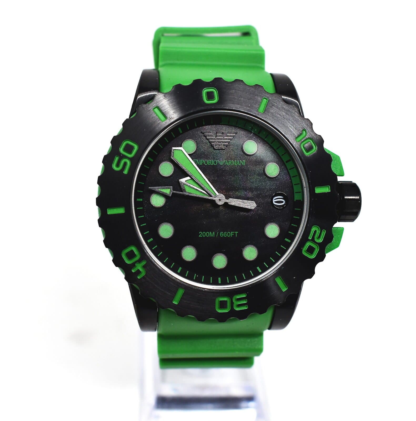 Emporio Armani AR11440 Black Case And Dial Green Bio based Green Strap watch