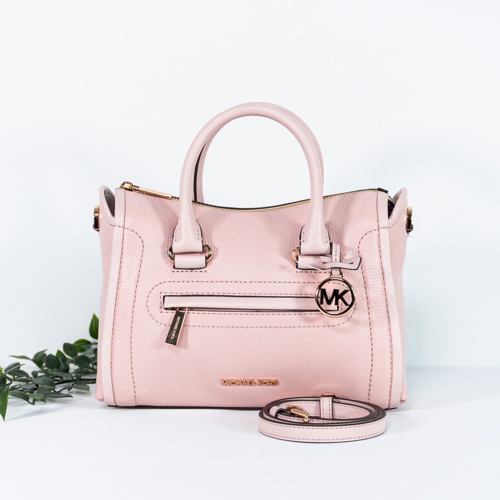 MICHAEL KORS CARINE SATCHEL LARGE PEBBLED LEATHER BAG PINK 35F2GCCS3L