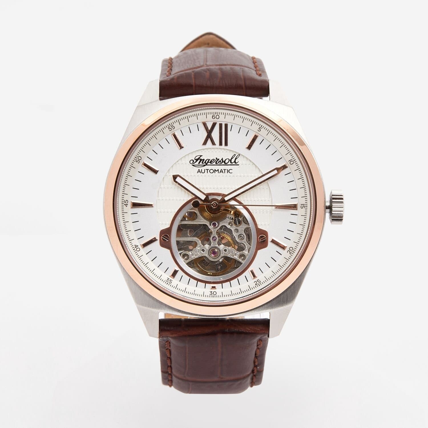 Ingersoll Shelby Automatic Watch I10901B White Open Heart Dial Brown Leather Strap