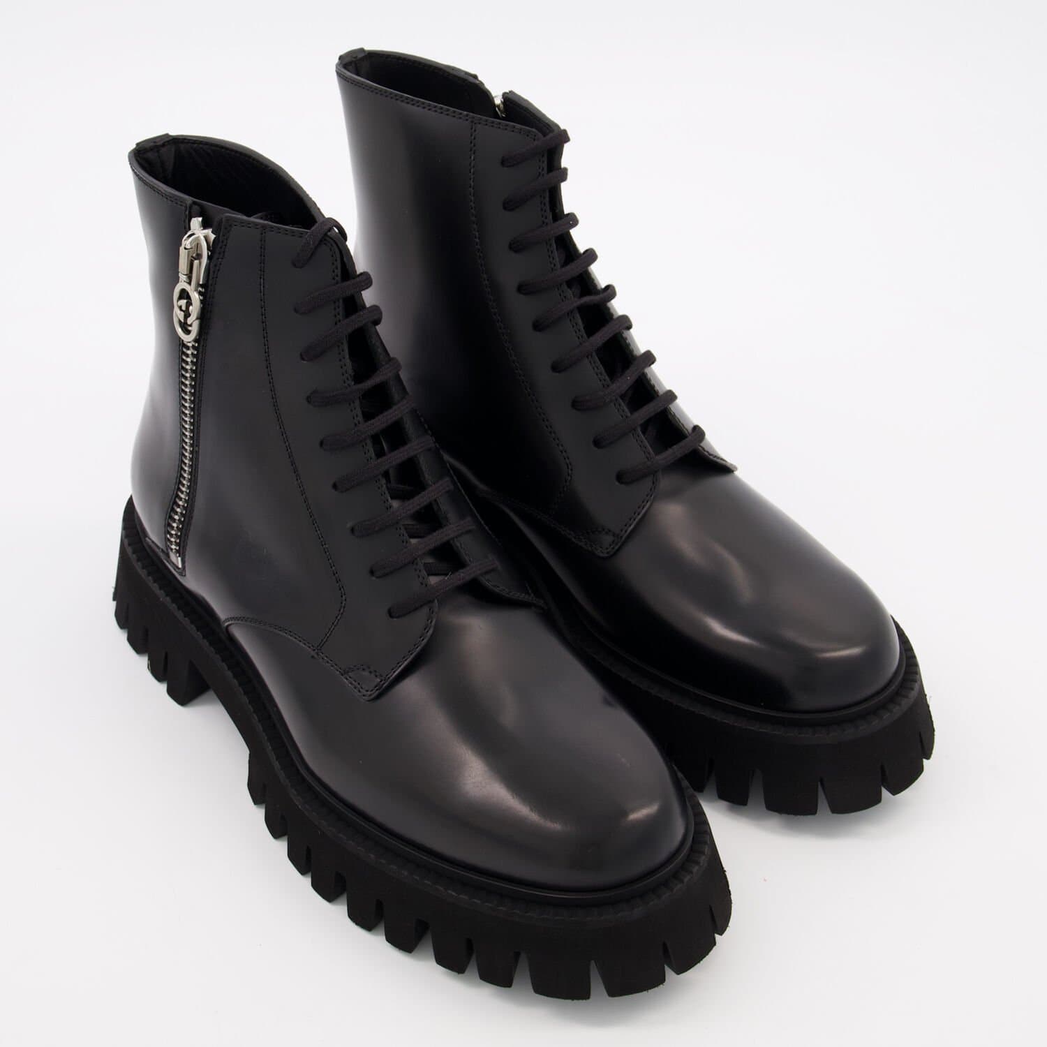 Gucci Men's Black Leather Millennial Ribot Ankle Boots UK 12 / EU 47 - Zipped & Lace-Up