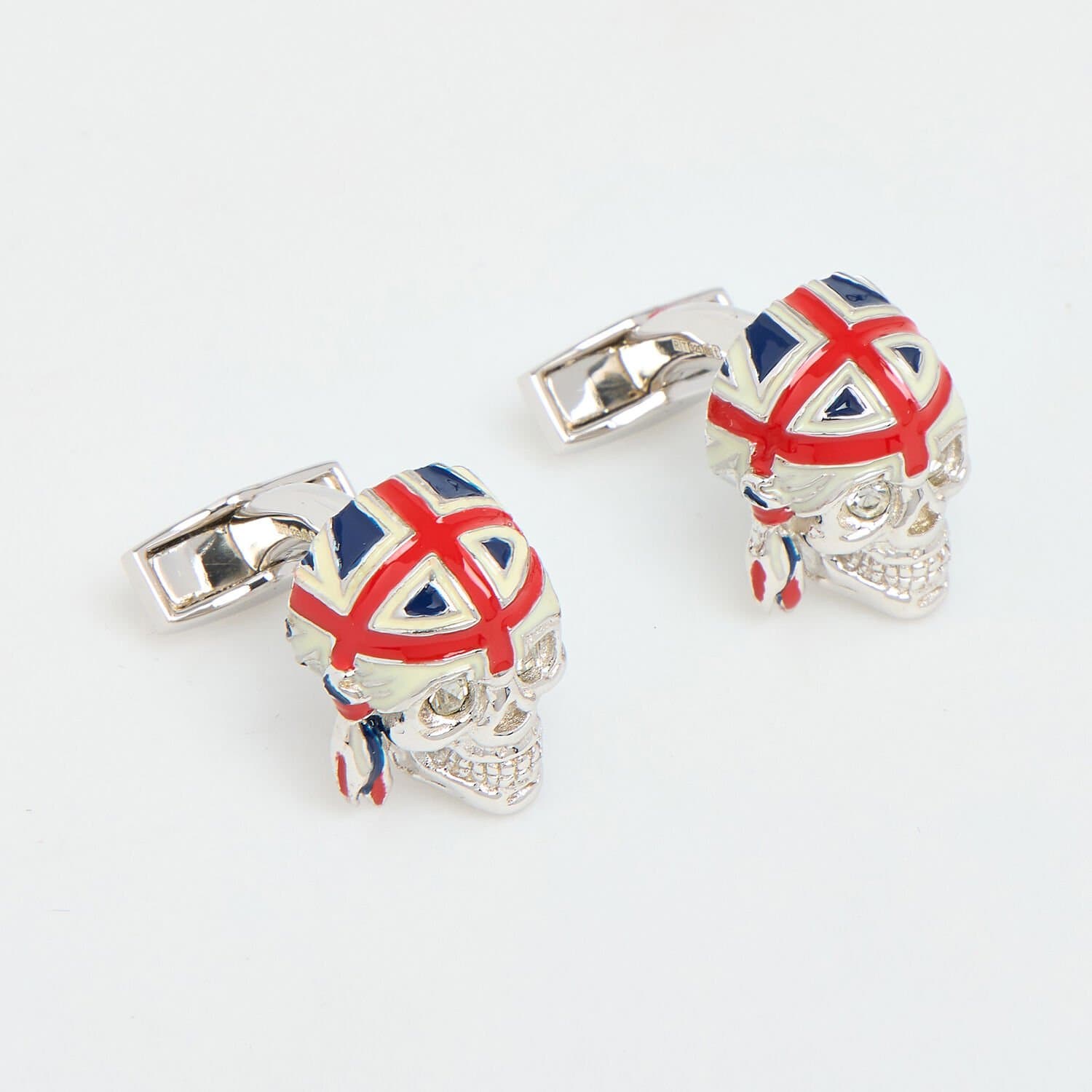Tateossian Sterling Silver Union Flag Pirate Skull Cufflinks CL7947