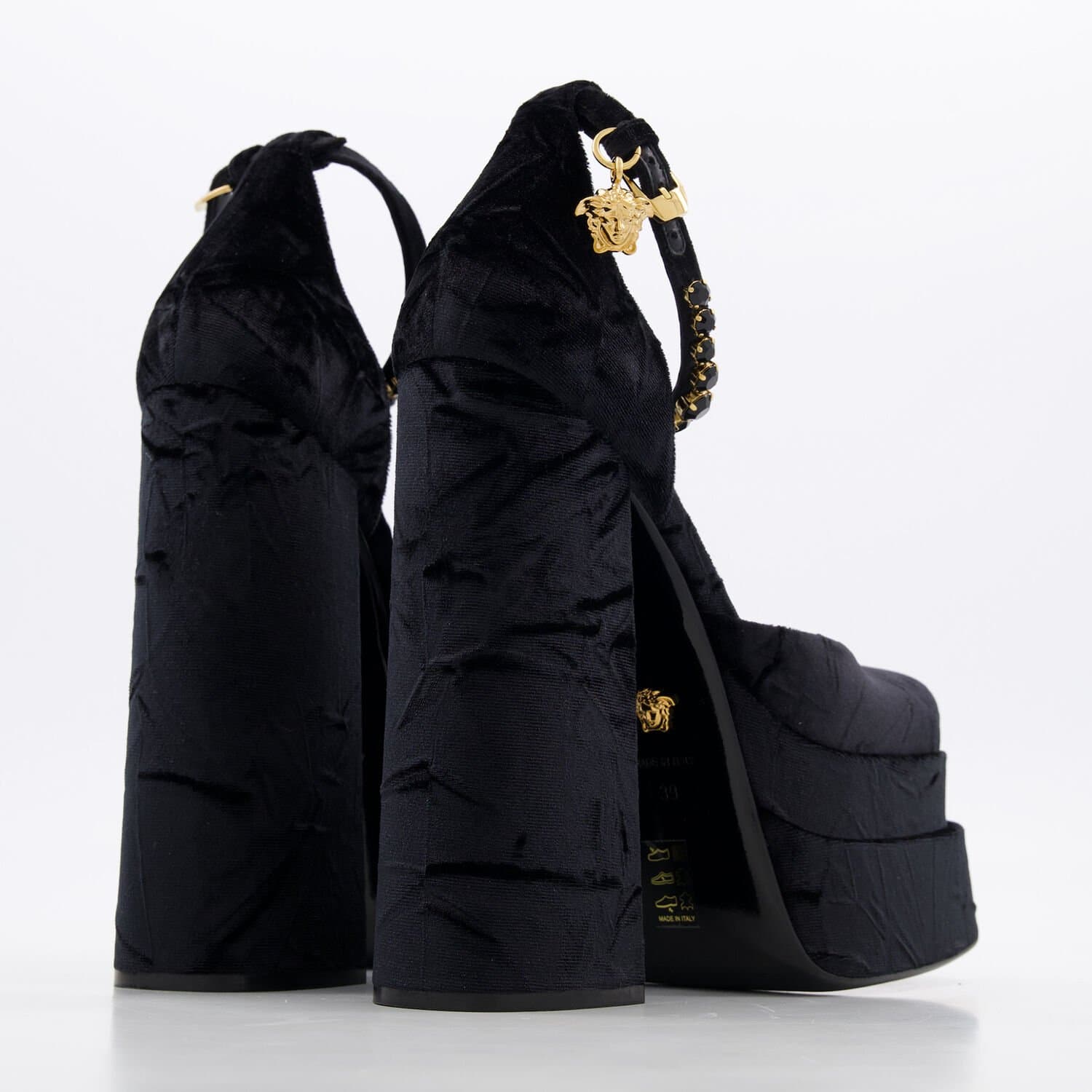 Versace Medusa Aevitas Black Crushed Velvet Platform Heels Women’s 1002005 - UK6