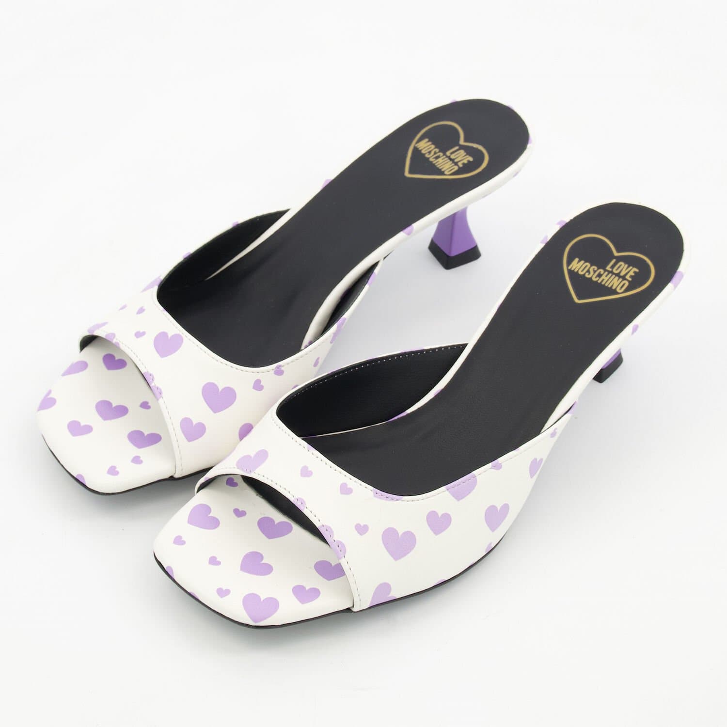 Love Moschino Rocchetto55 Lavender White Leather Mules Heeled Slip On - UK 6 (EU 39 / US 8)