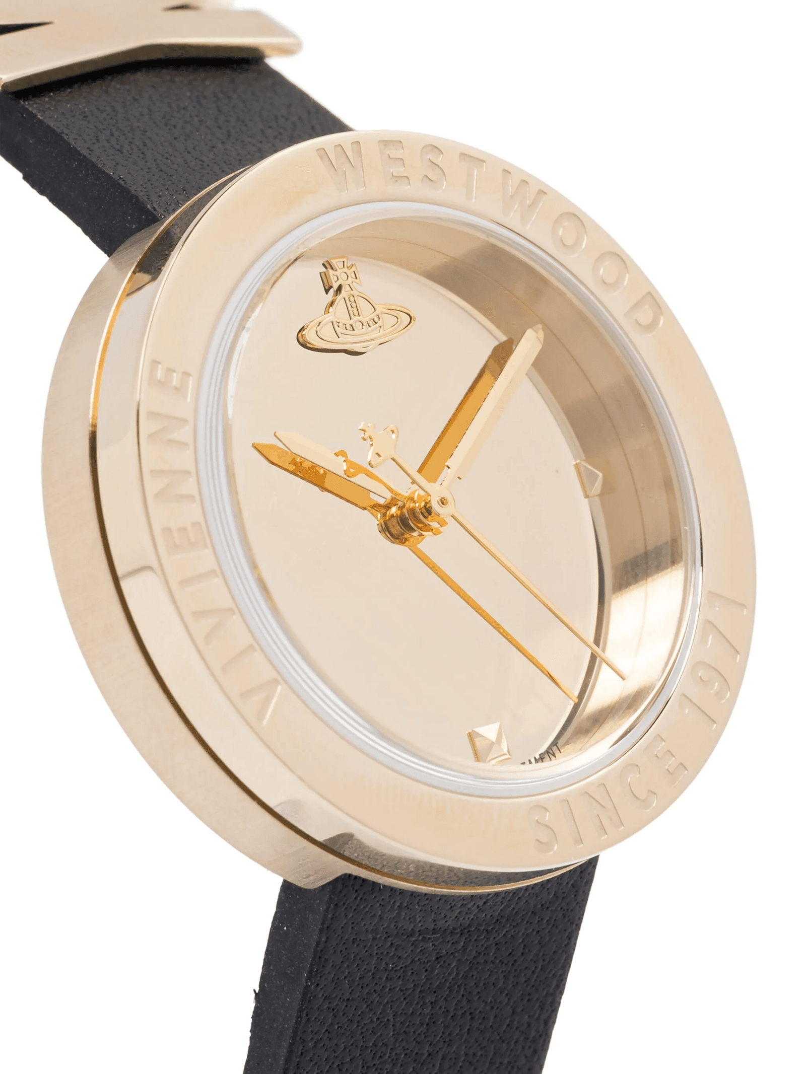 Vivienne Westwood Rebel Ladies Gold Case Black Leather Watch VV303BKGD