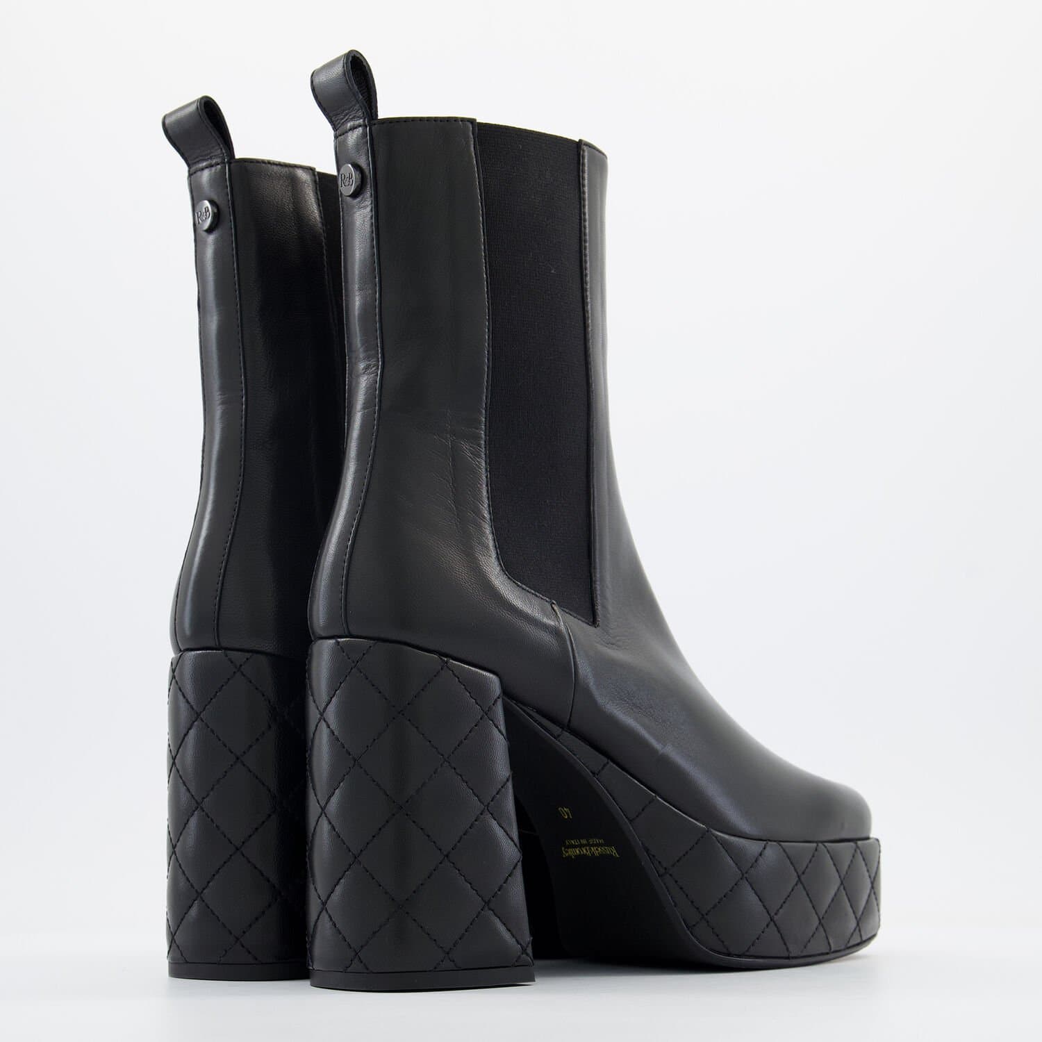 Russell & Bromley Mega Black Leather Platform Heeled Ankle Boots UK 7