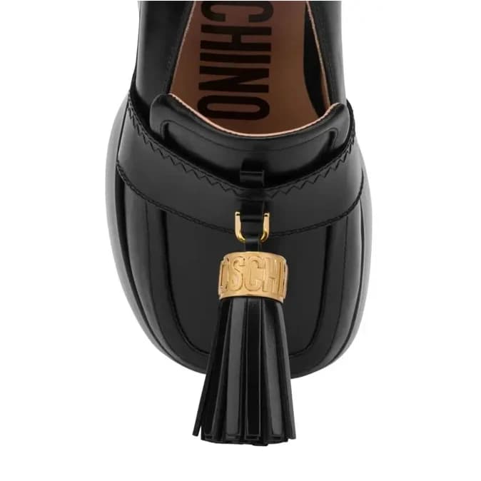 Moschino Women's Tassel Loafers Black Leather EU38/UK5/US7.5