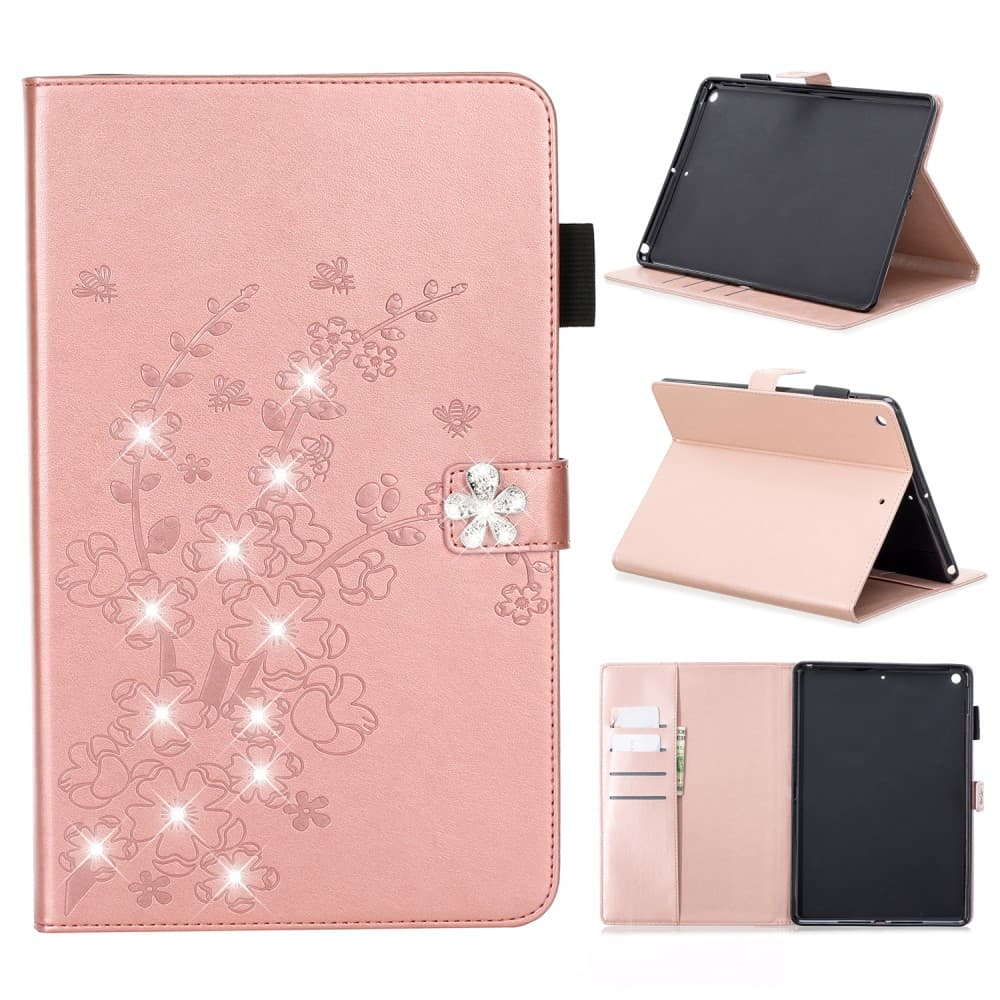 Trolsk Lommebokdeksel - Blomst med Strass (iPad 10,2) - Roségull