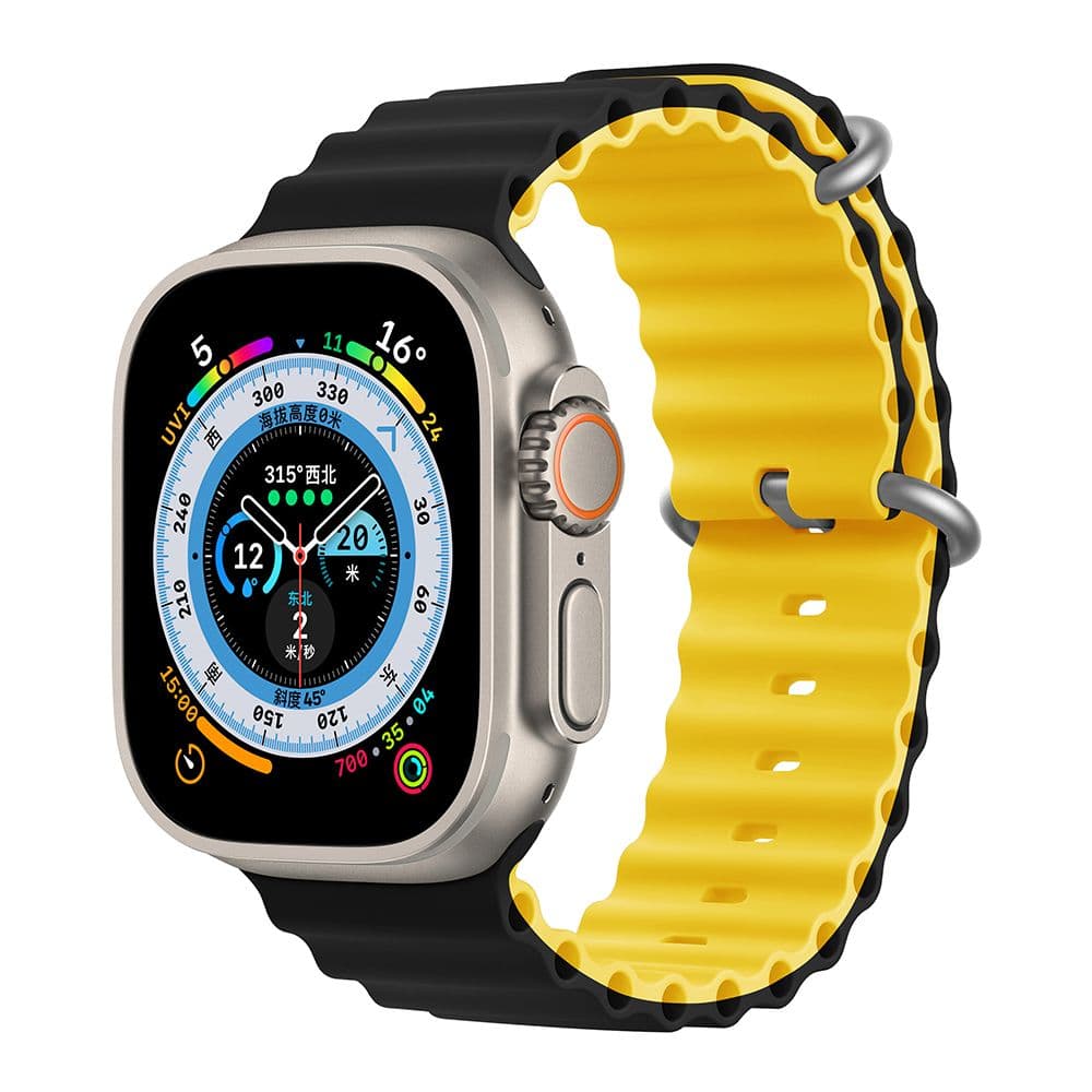 Devia Sport6 Silicone Two-tone Watch Band (Apple Watch 49/46/45/44/42mm) - Svart/Gul