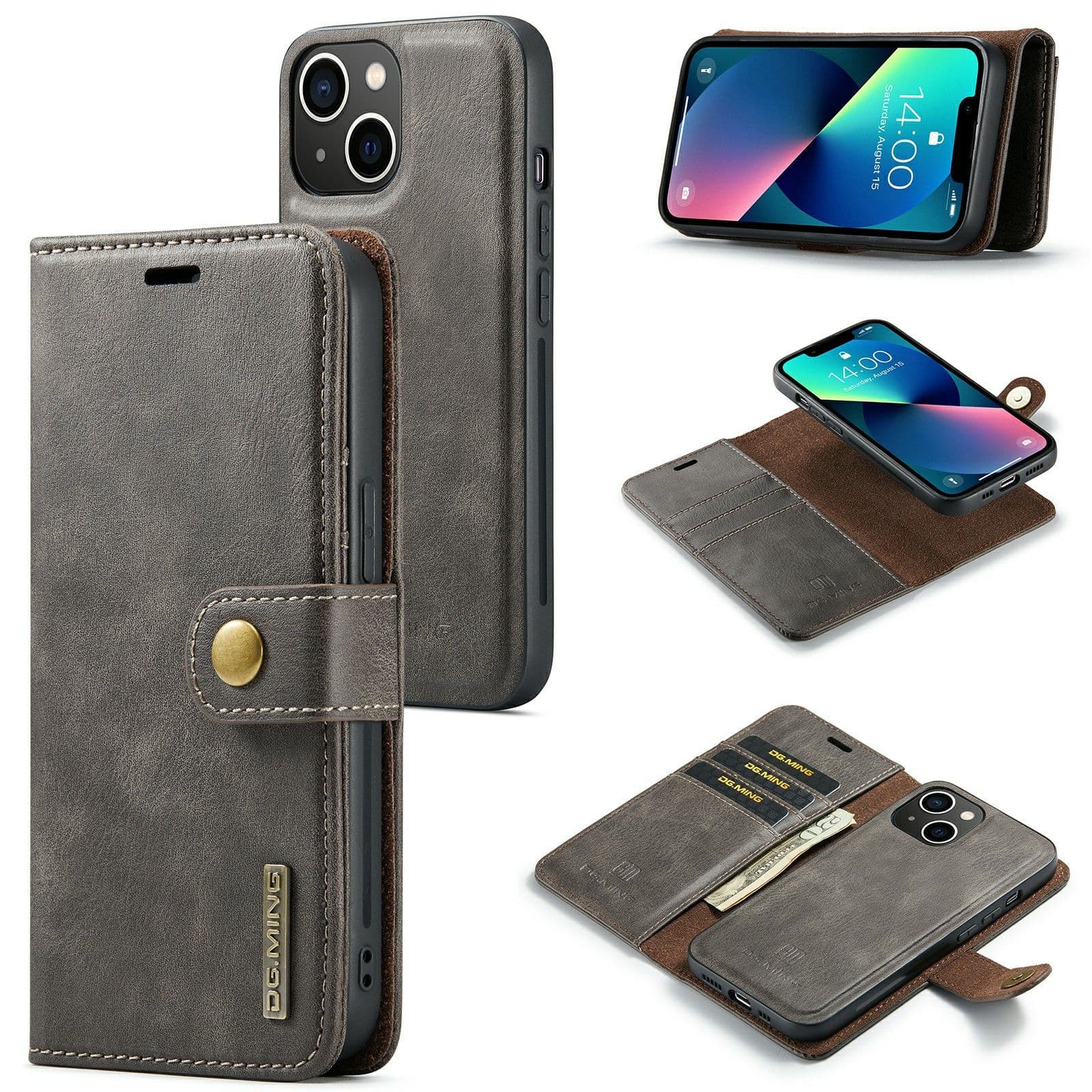 DG Ming avtakbar lommebok (iPhone 15) - Grå