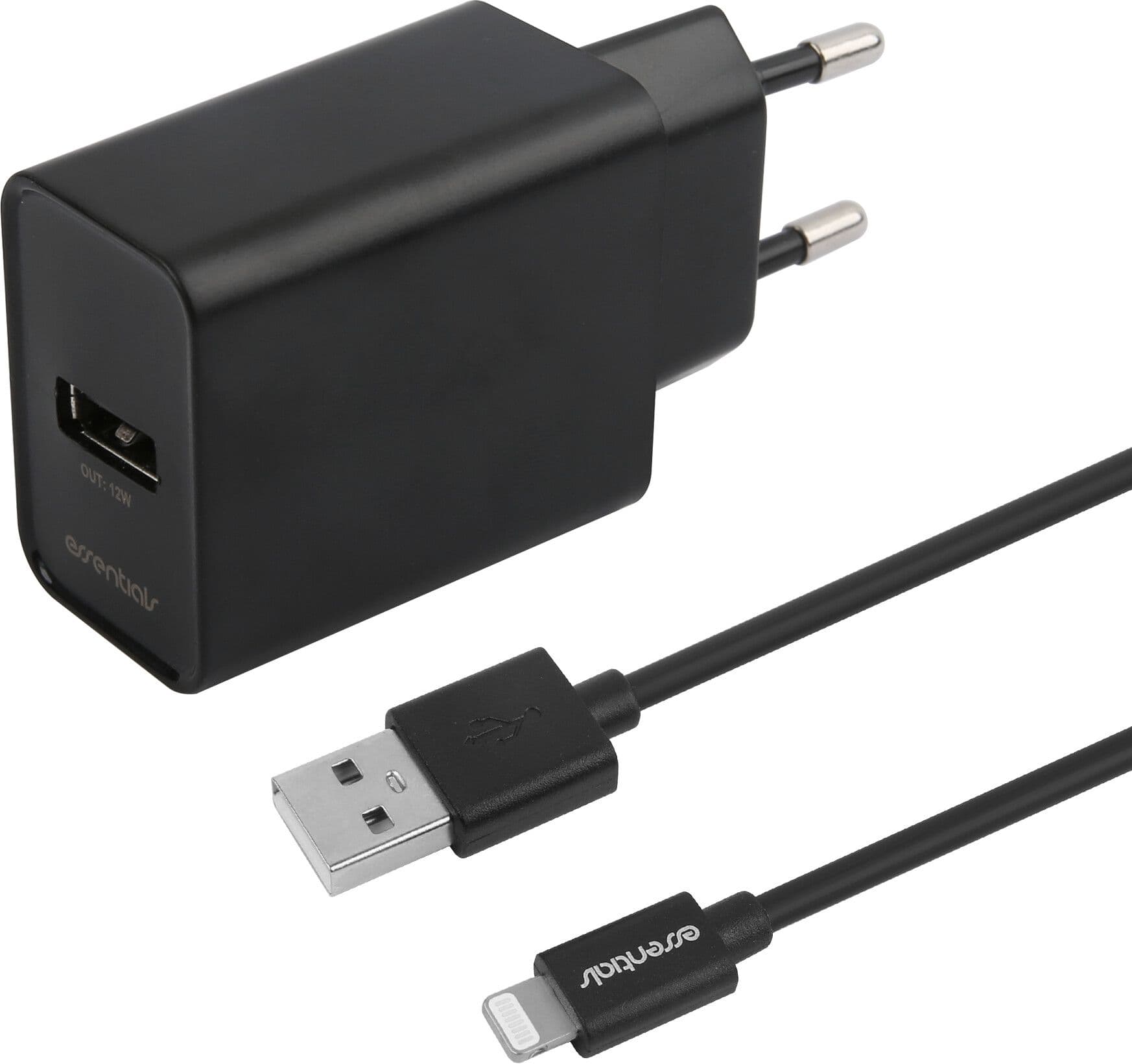 Essentials 12W vegglader med kabel - Svart