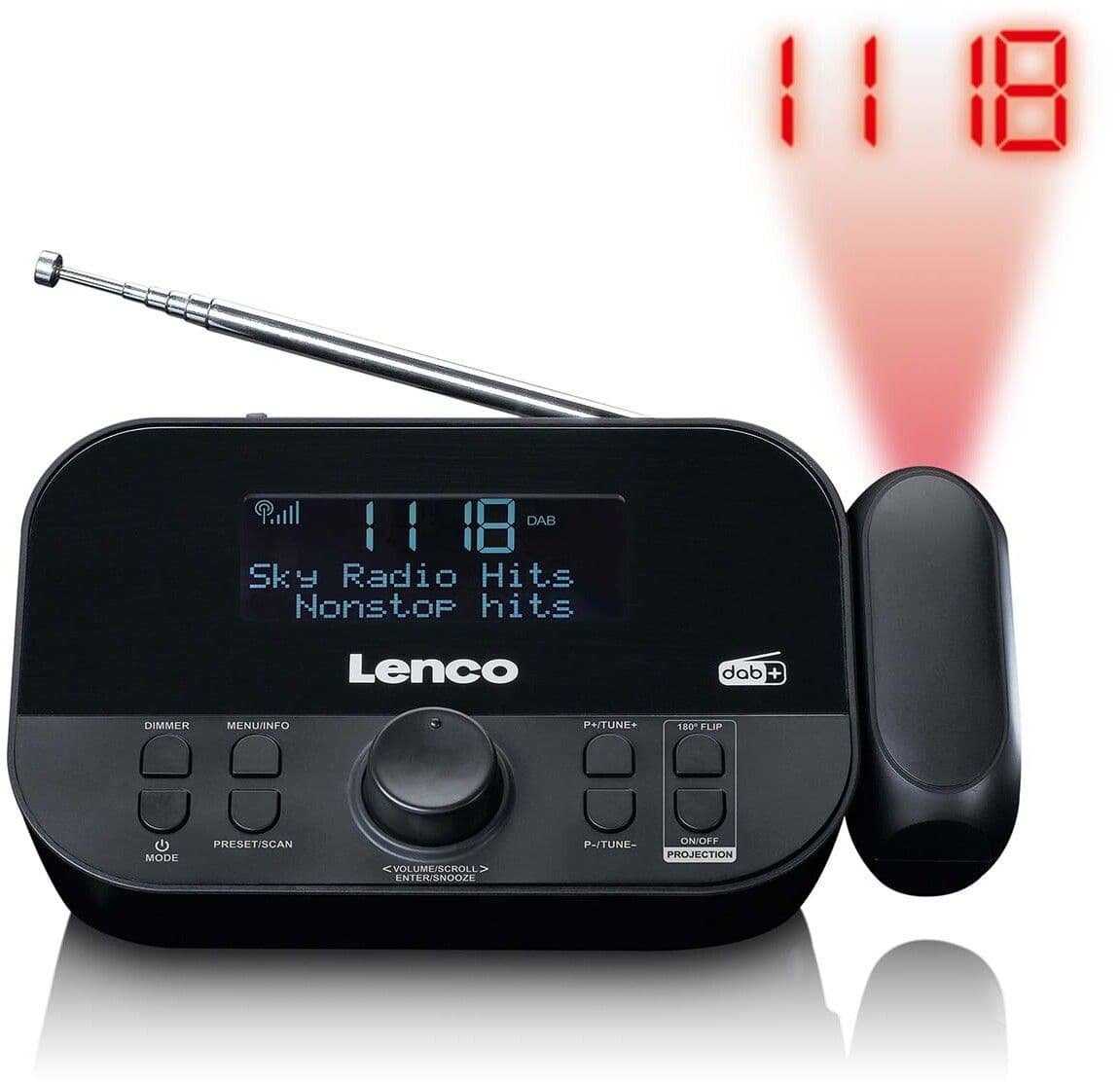 Lenco CR-615BK DAB+/FM-klokkeradio Med Tidsprojeksjon