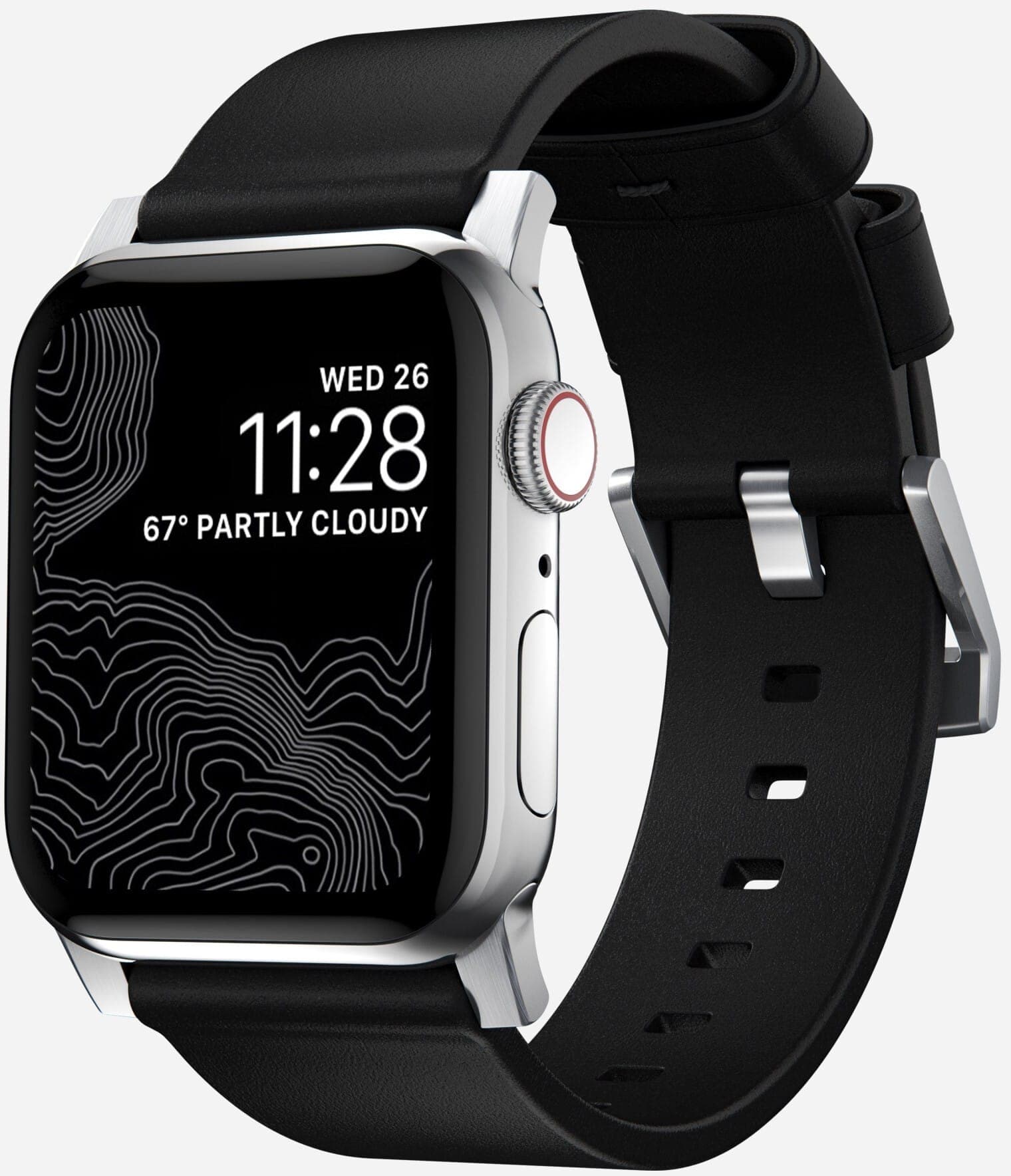 Nomad - Modern Leather Strap (Apple Watch 49/46/45/44/42mm) - Svart/Sølv