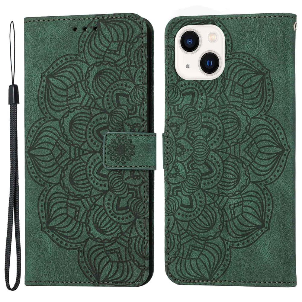 Trolsk Lommebokdeksel - Mandala Blomst (iPhone 14) - Grønn