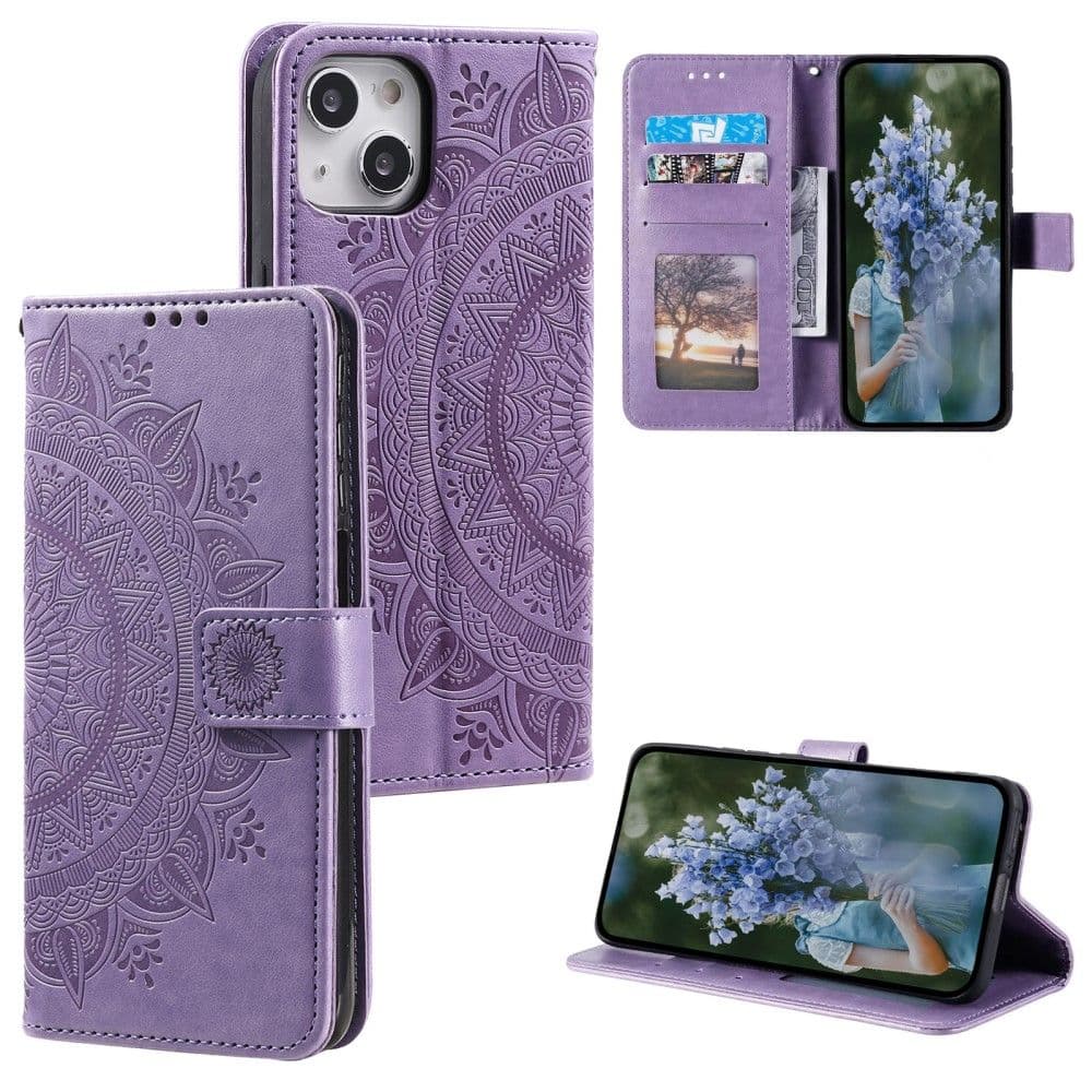 Trolsk Lommebokdeksel Mandala med Stropp (iPhone 15) - Lilla