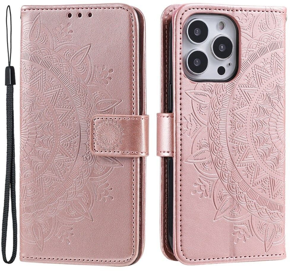Trolsk Lommebokdeksel Mandala med Stropp (iPhone 16 Pro) - Roségull