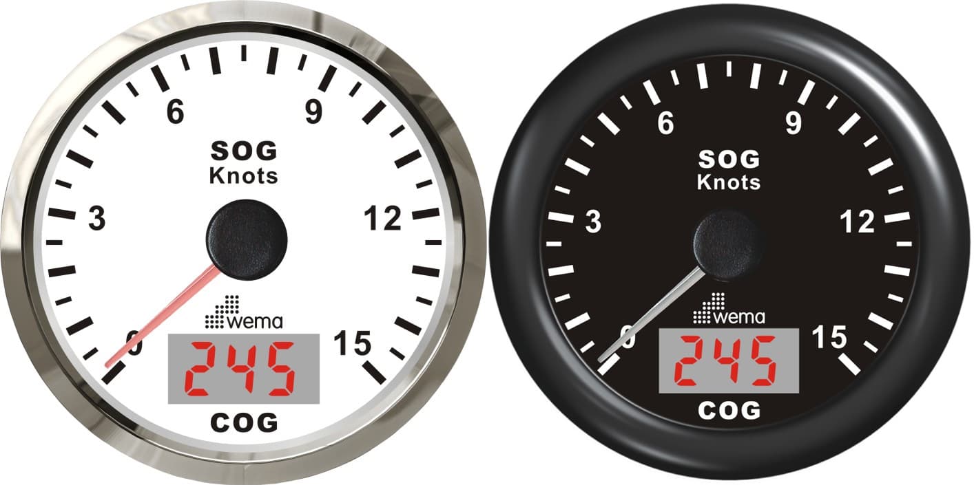 Wema GPS knopmåler m/kompass - SL hvit - 0-60 knop