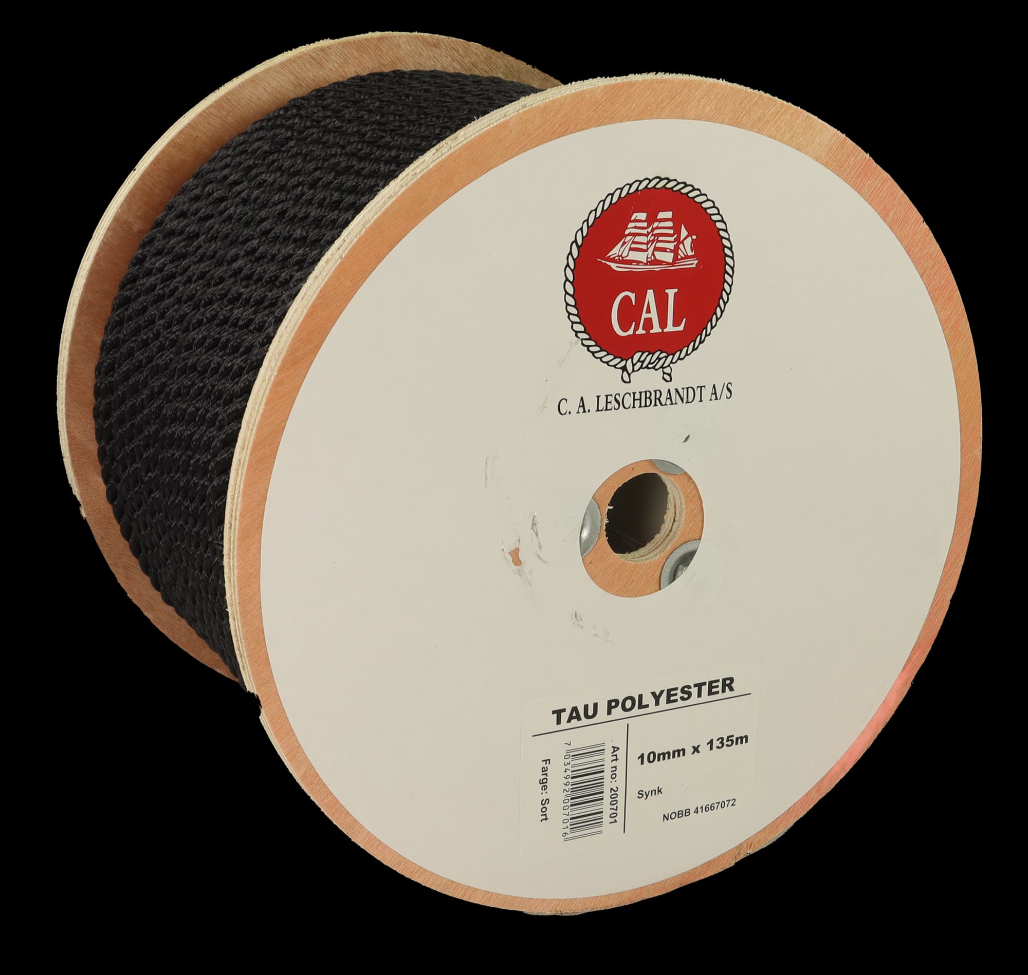 Tau Polyester - Sort - 10 mm - 135m - Spole