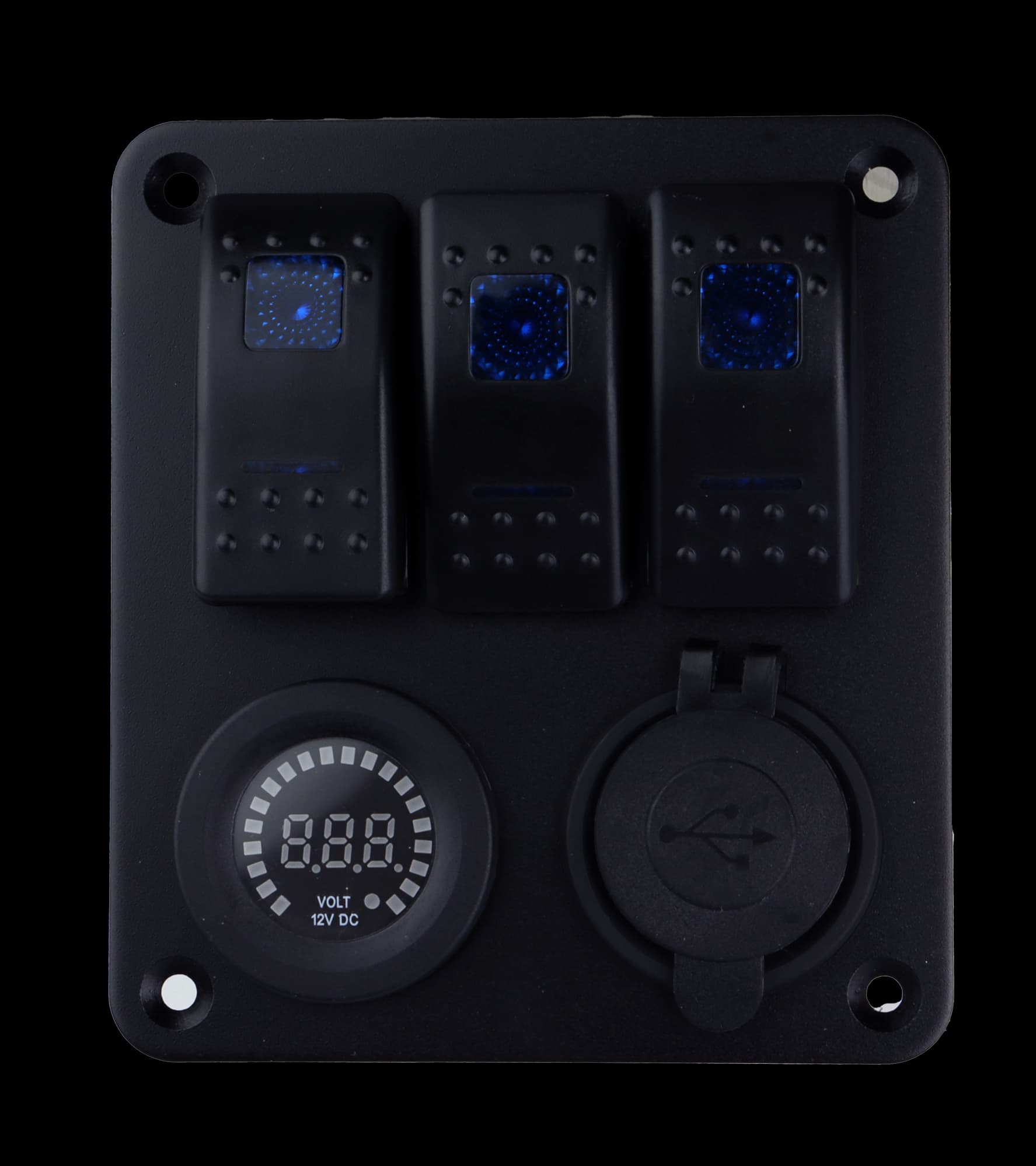 Osean Bryterpanel - 3 brytere - m/voltmeter og USB uttak