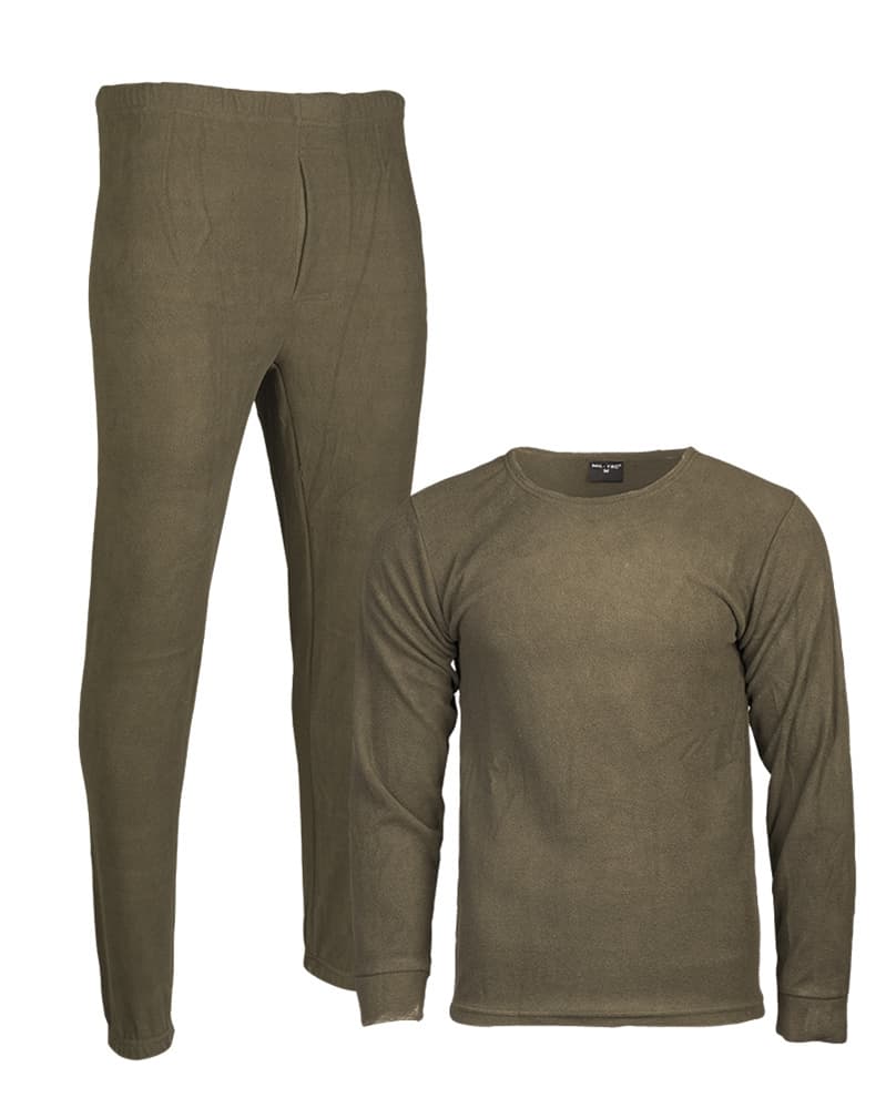 Mil-Tec Thermo Fleece Undershirt & Pants (Color: Olive, Size: Small)