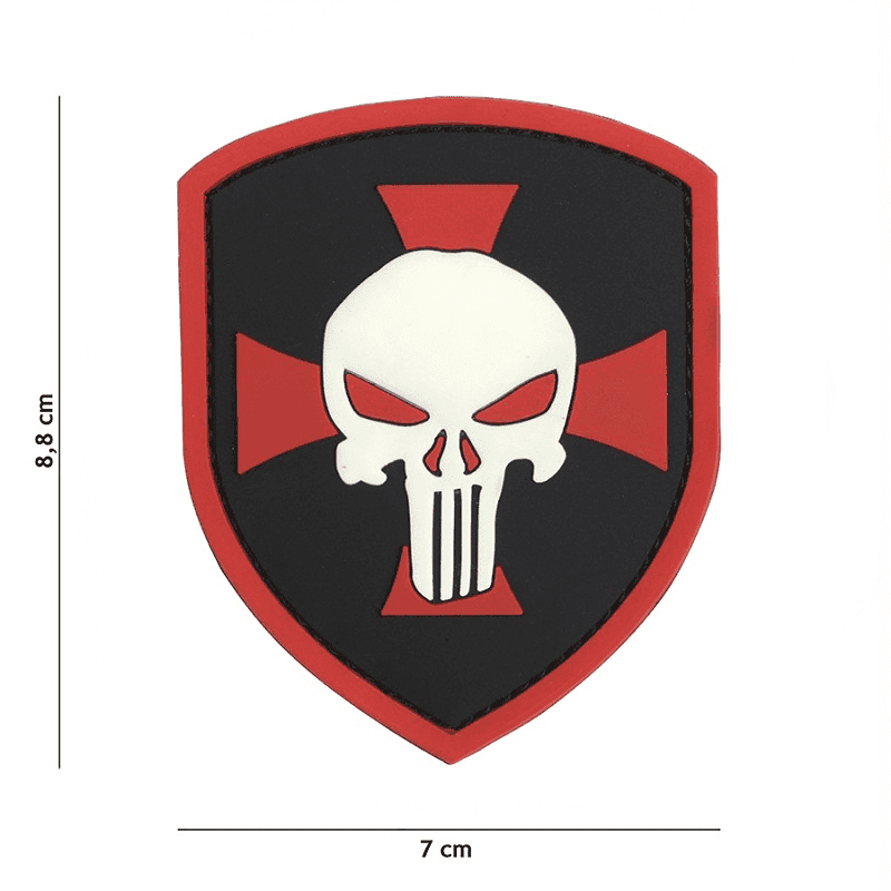 101 INC PVC Patch - Shield Punisher Cross (Color: Red)