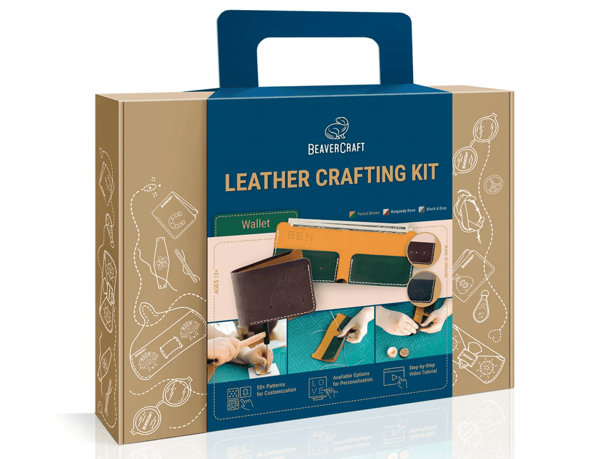 BeaverCraft DIY Leather Crafting Kit - Wallet Set (Color: Black/Grey)