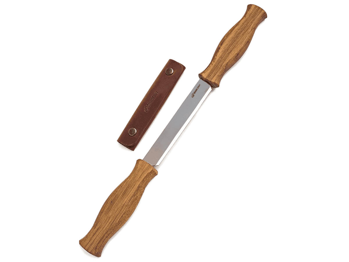 BeaverCraft DK1S Drawknife with Oak Handle in Leather Sheath