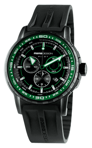 MomoDesign Pilot Pro Chrono Svart/Grön 46mm Gummi