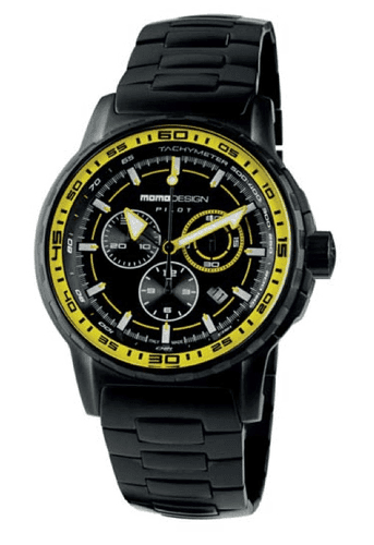 MomoDesign Pilot Pro Chrono Svart/Gul 46mm PVD stål