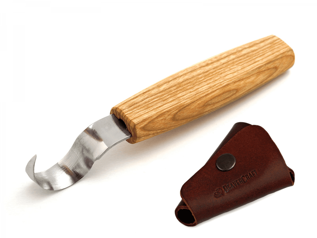 BeaverCraft SK1S Oak Hook Knife in Leather Sheath 25 mm