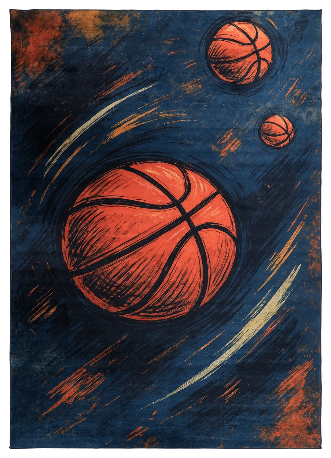 Barneteppe - Basketball (blå) (Størrelse: 130 x 190 cm)