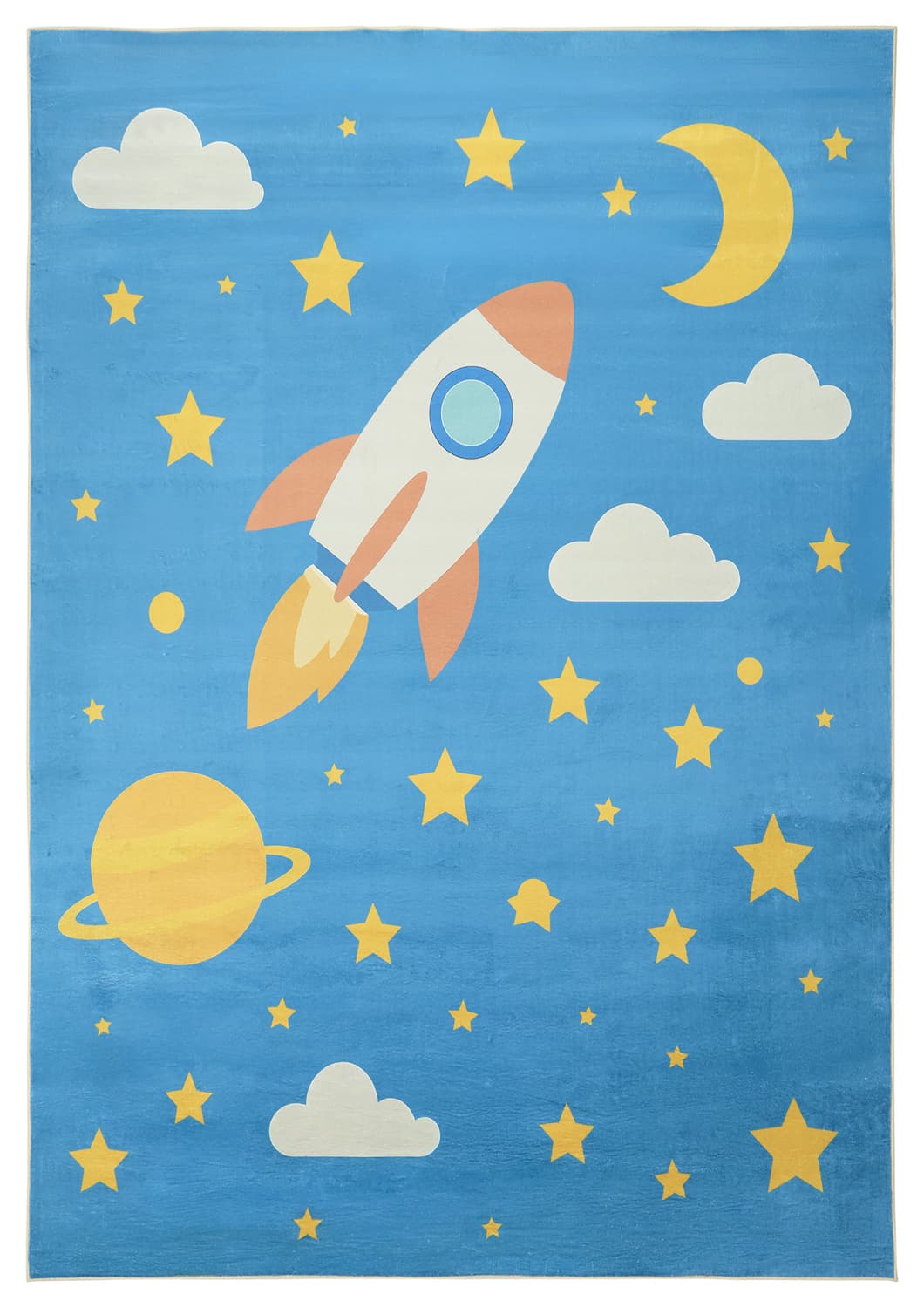 Barneteppe - Space Rocket (blå) (Størrelse: 160 x 230 cm)