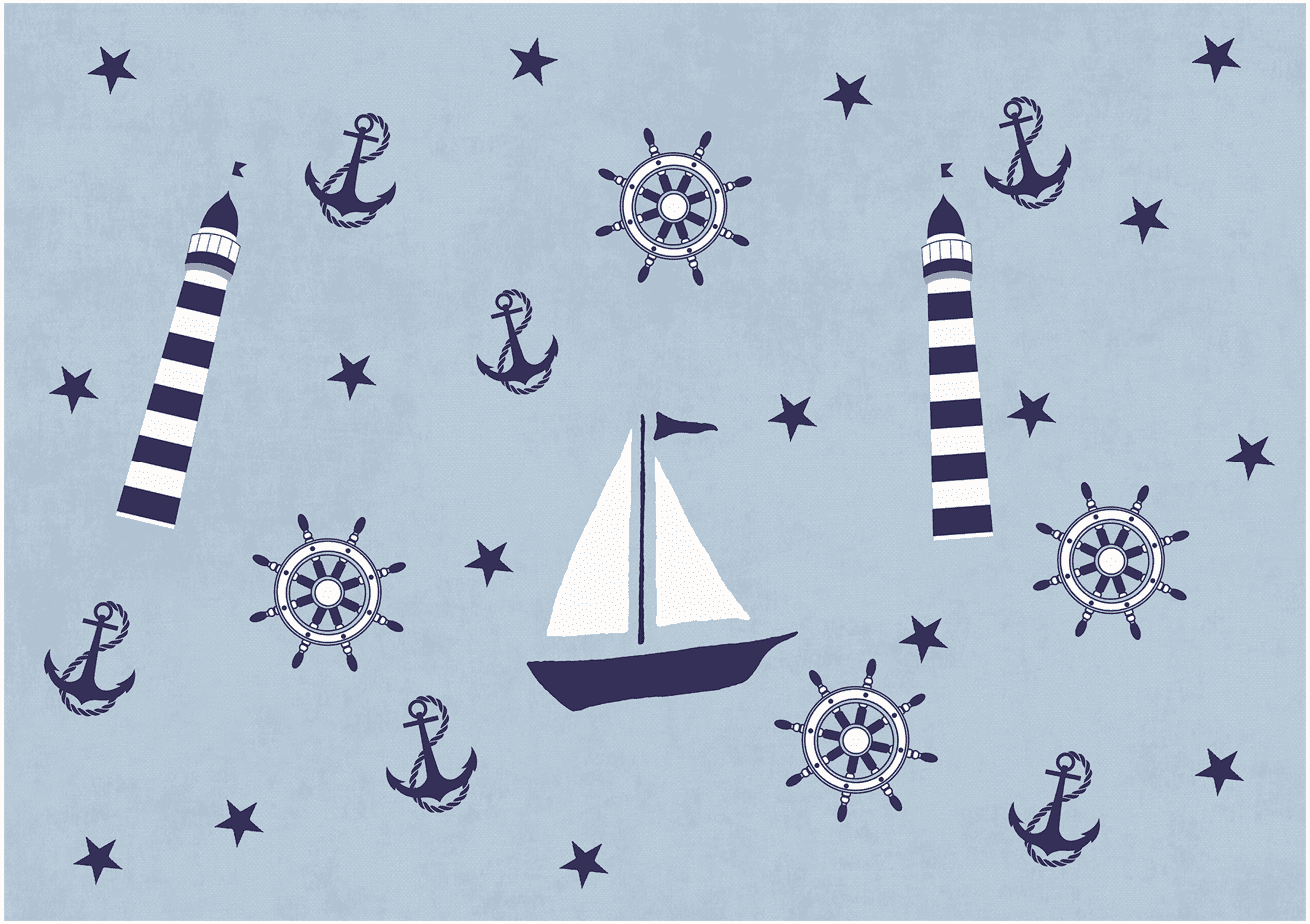 Barneteppe - Sailing Ship (blå) (Størrelse: 160 x 230 cm)