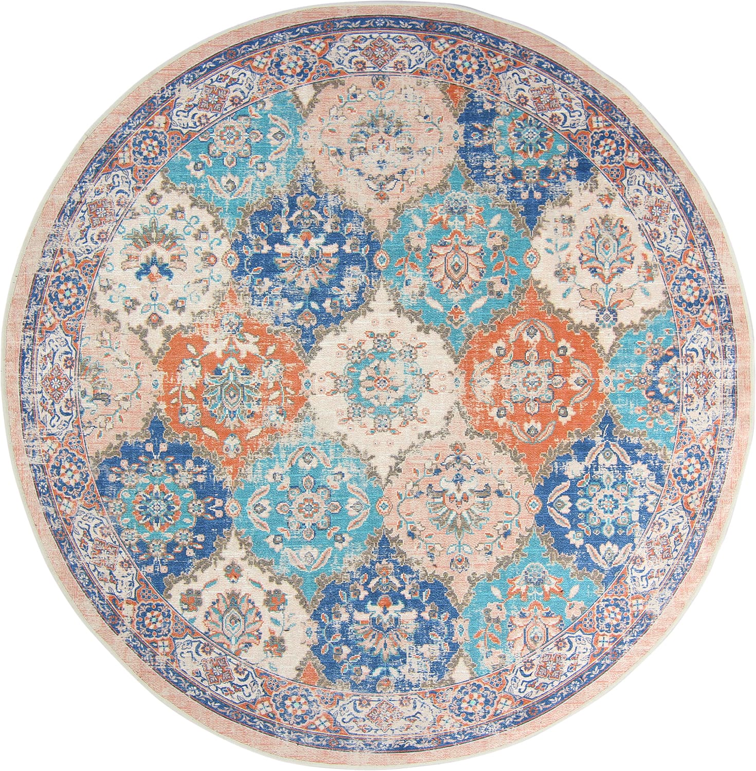 Rundt teppe - Bohemia (rosa/blå) (Størrelse: Ø 290 cm)
