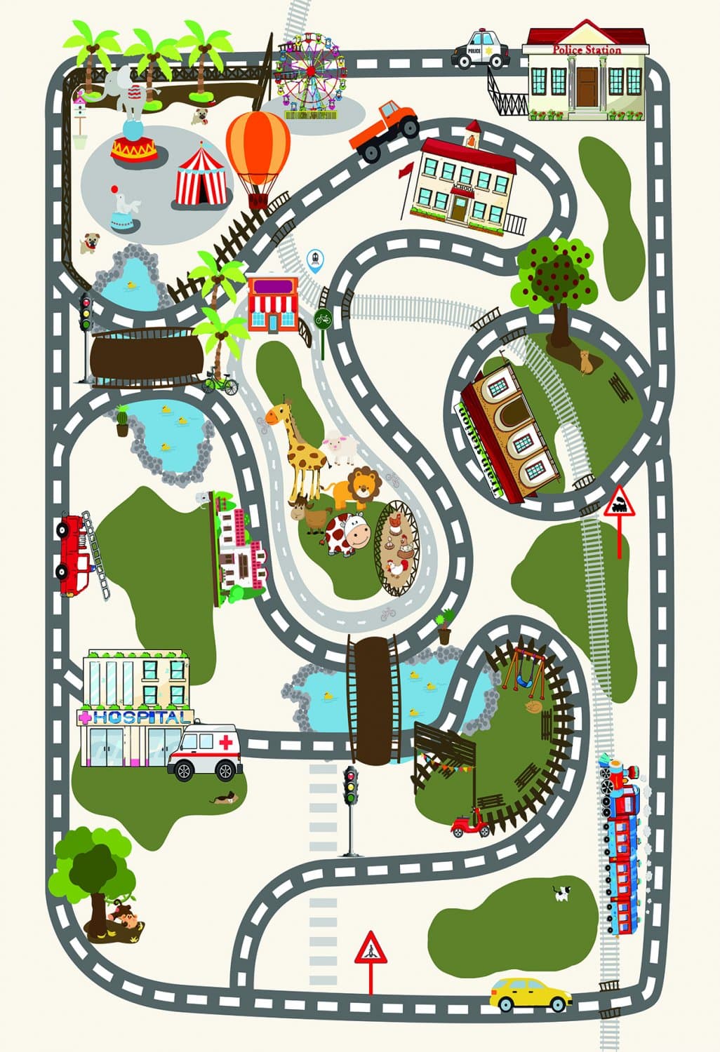Barneteppe - Little Town (Størrelse: 160 x 230 cm)