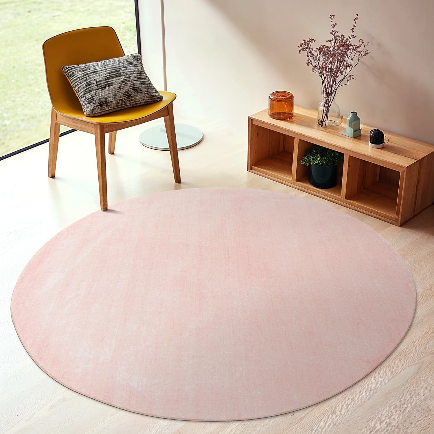 Rundt teppe - Recycled PET with viscose look (rosa) (Størrelse: Ø 200 cm)