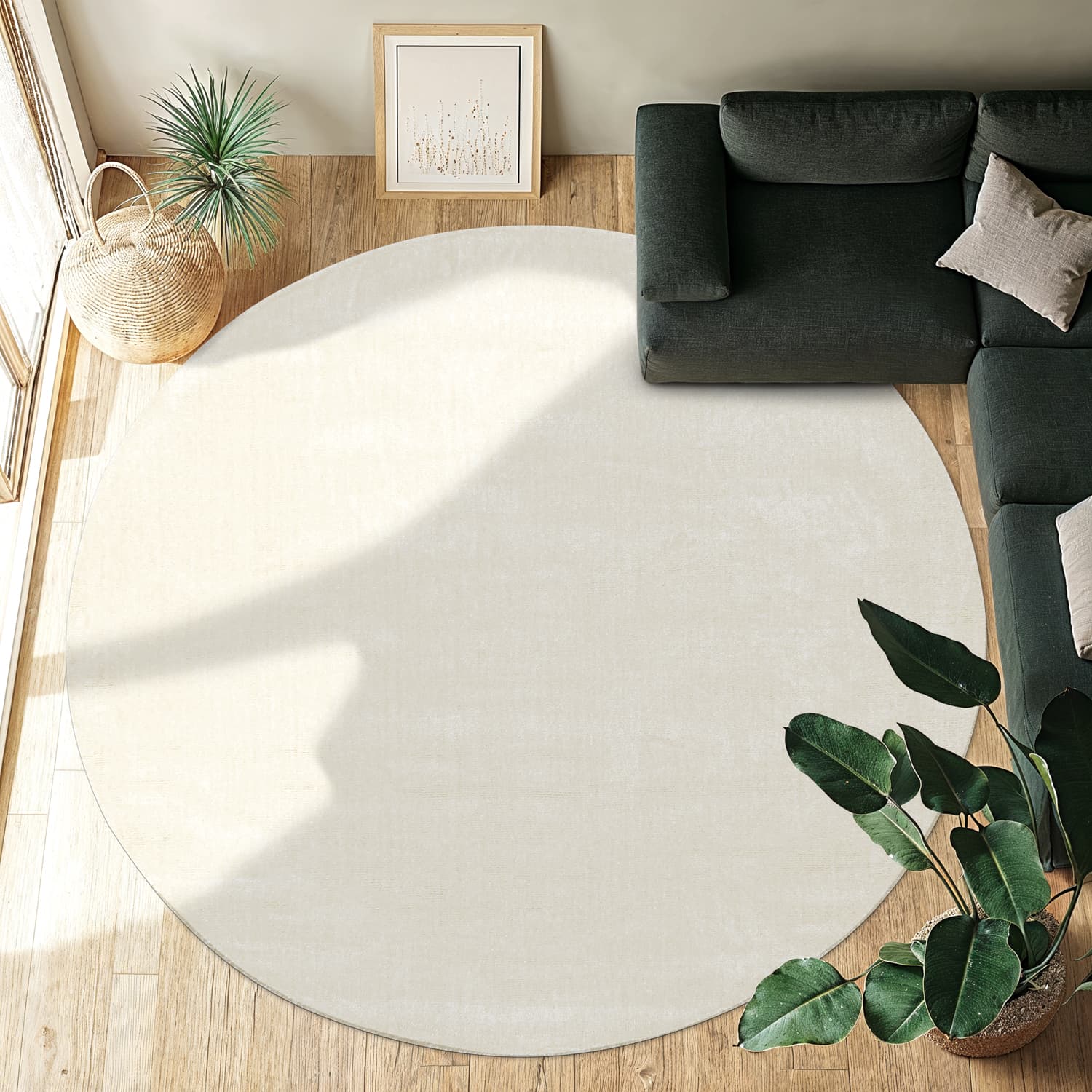 Rundt teppe - Recycled PET with viscose look (off-white) (Størrelse: Ø 200 cm)