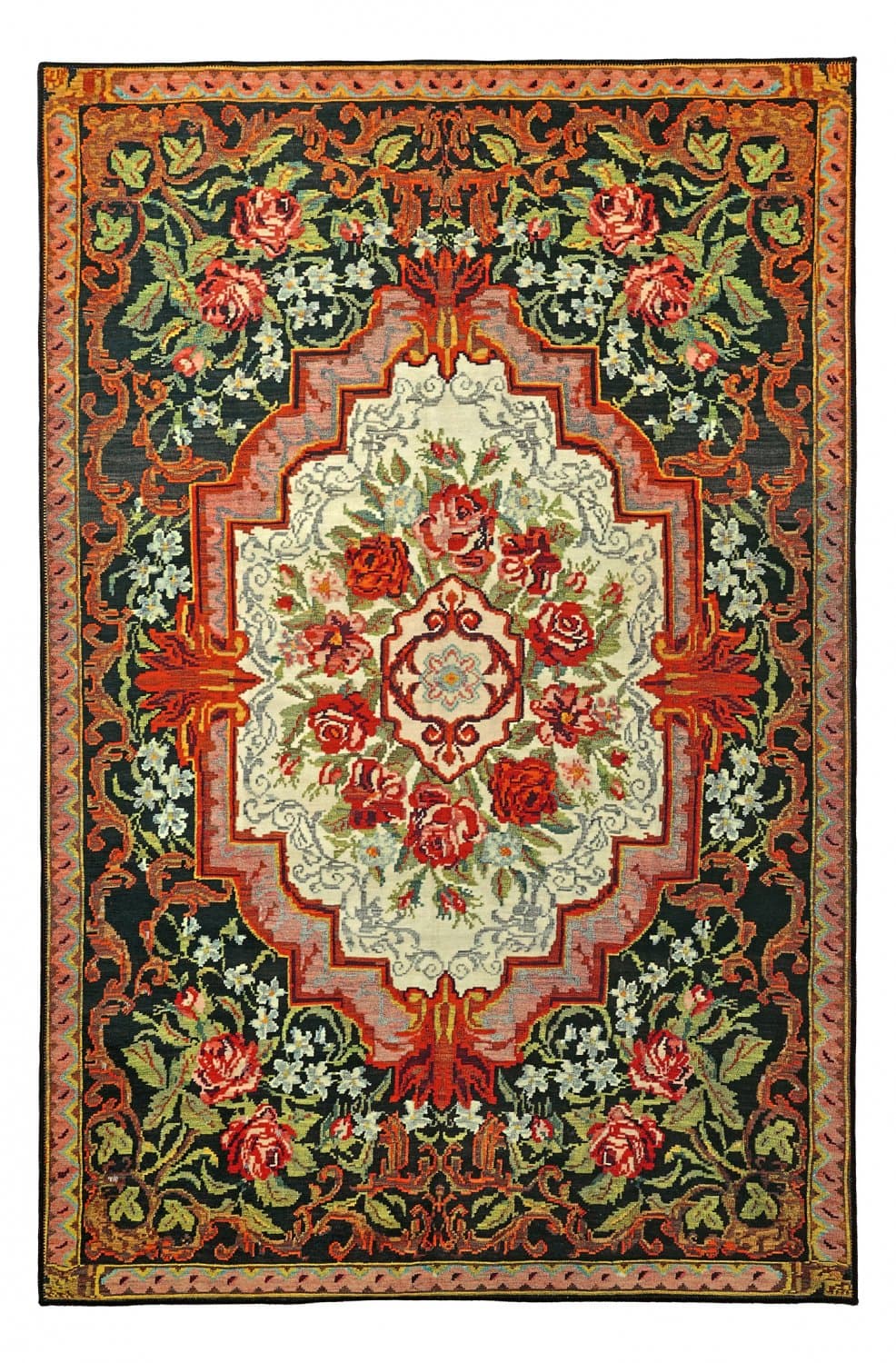 Flatvevd teppe - Masarida (svart/multi) (Størrelse: 230 x 340 cm)