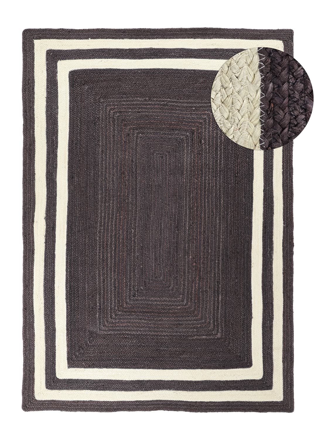 Juteteppe - Jessore (mørk taupe/hvitt) (Størrelse: 240 x 340 cm)