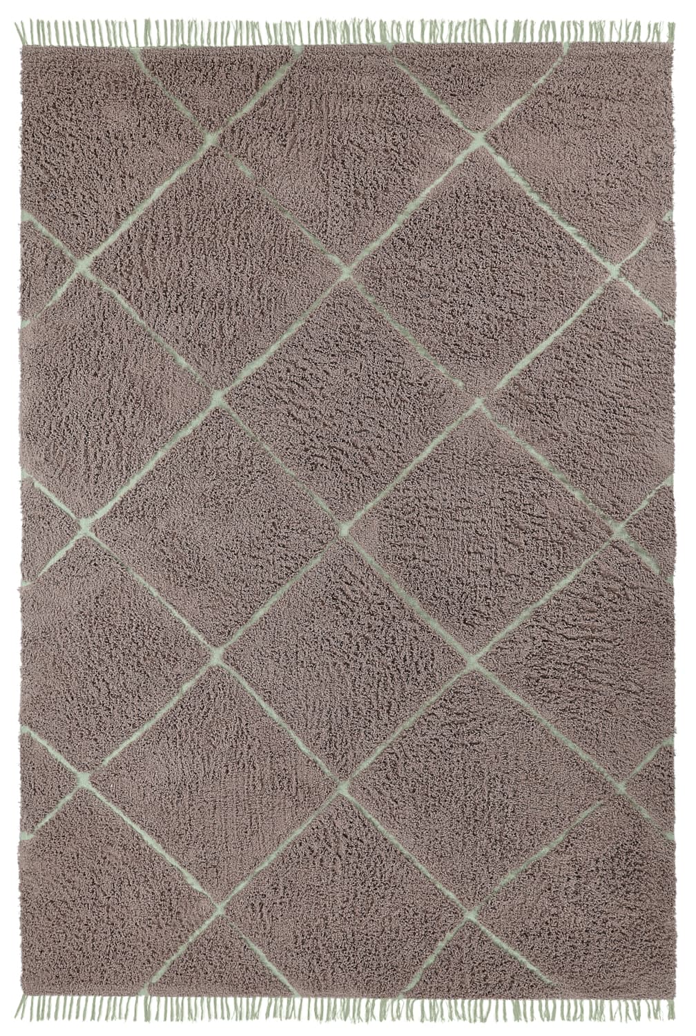 Ryetepper - Bellevue Natural Cotton Shaggy (taupe/grønn) (Størrelse: 240 x 340 cm)