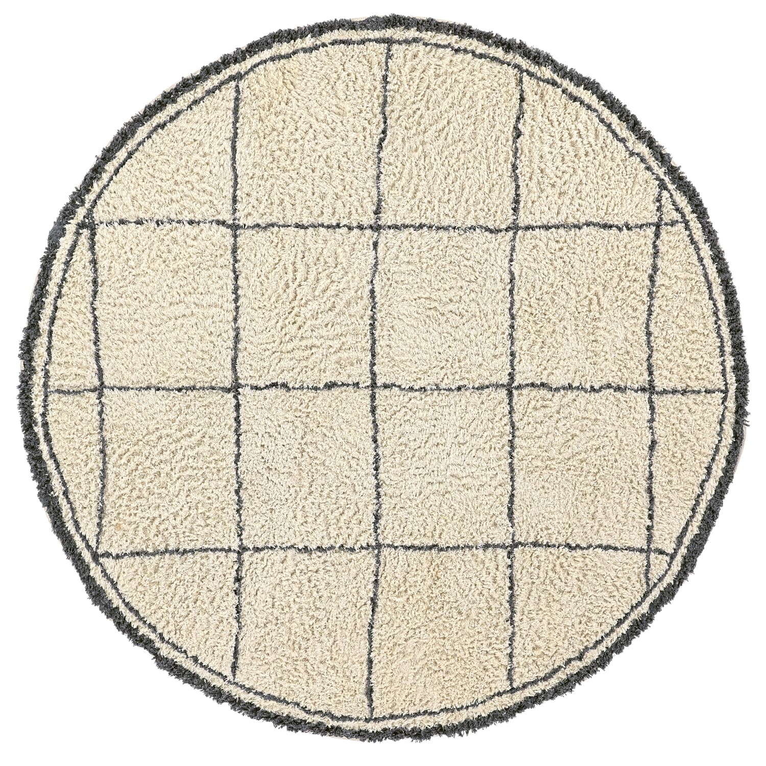 Rundt teppe - Lana Natural Cotton Shaggy (krem/mørk grå) (Størrelse: Ø 240 cm)
