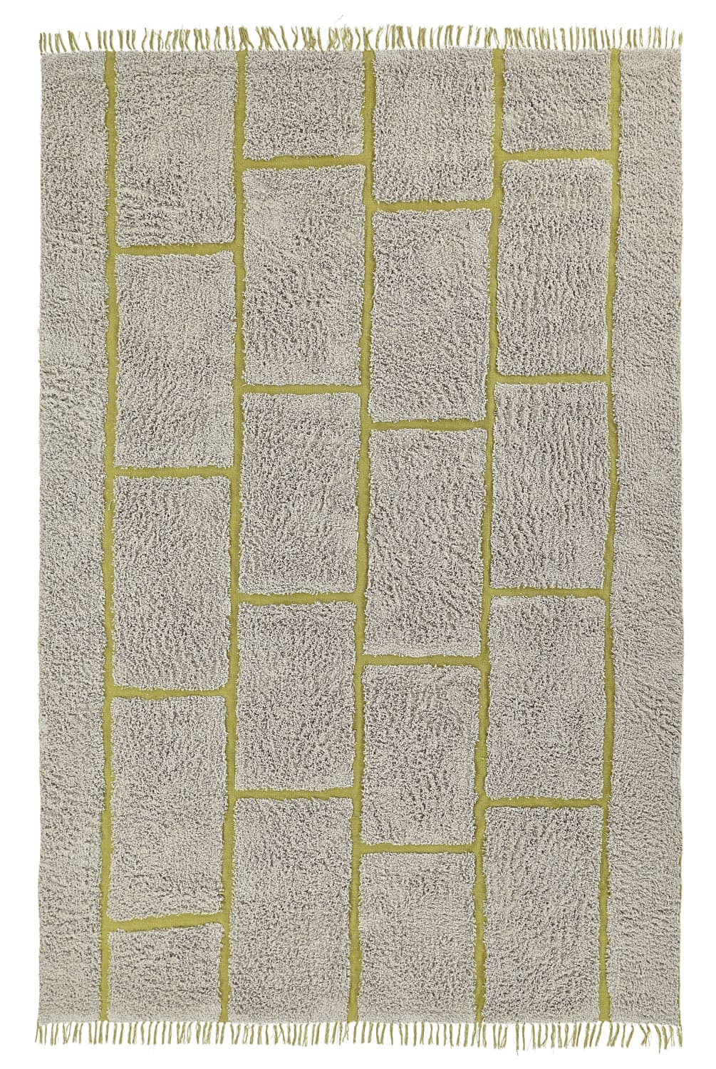 Ryetepper - Lindley Natural Cotton Shaggy (greige/grønn) (Størrelse: 240 x 340 cm)