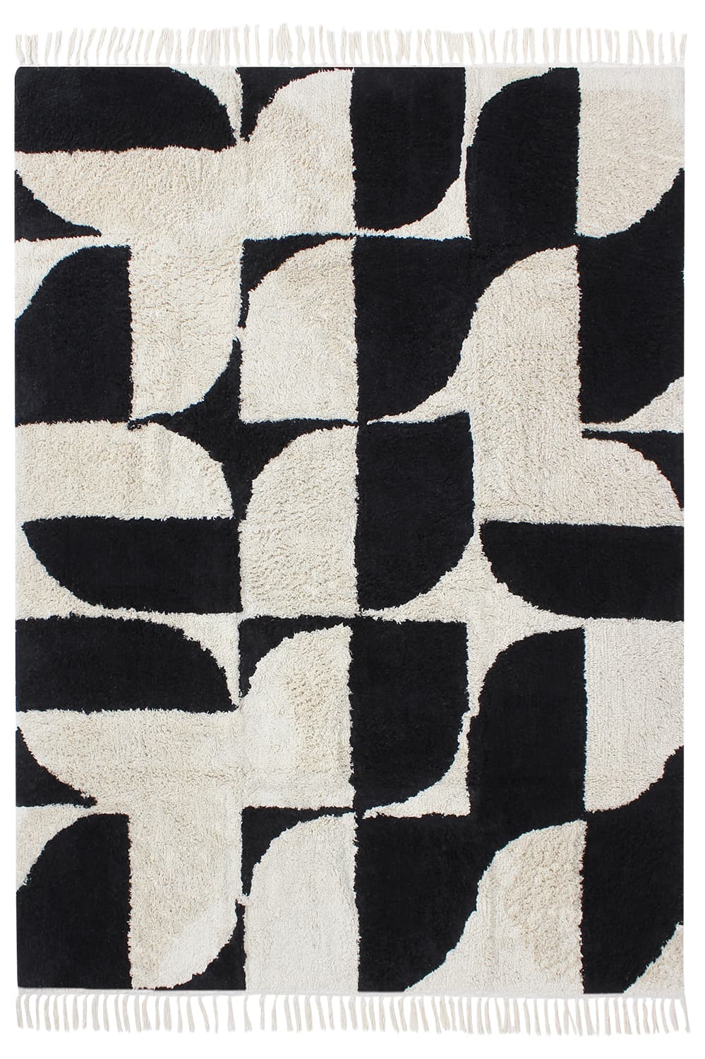 Ryetepper - Siberia Natural Cotton Shaggy (offwhite/svart) (Størrelse: 240 x 340 cm)