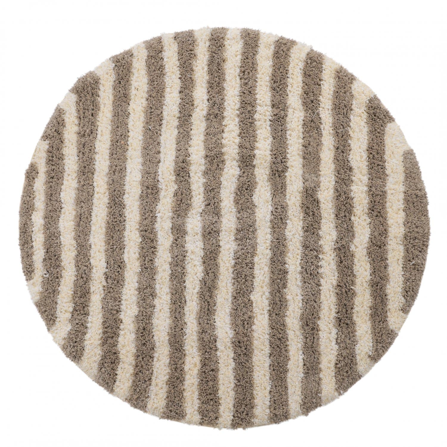 Rundt teppe - Thira Stripe Cotton Shaggy (krem/taupe) (Størrelse: Ø 200 cm)