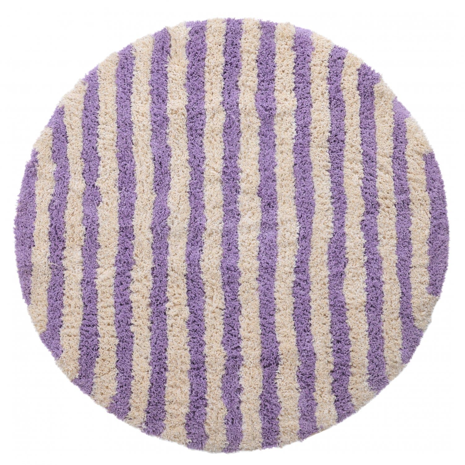 Rundt teppe - Thira Stripe Cotton Shaggy (krem/lys lilla) (Størrelse: Ø 200 cm)